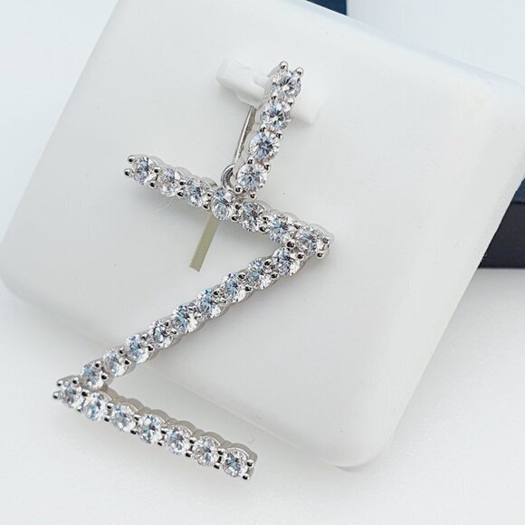 "925 Sterling Silver Cubic Zirconia Initial Pendant, UU1P6A6192 - Picture 7 of 10